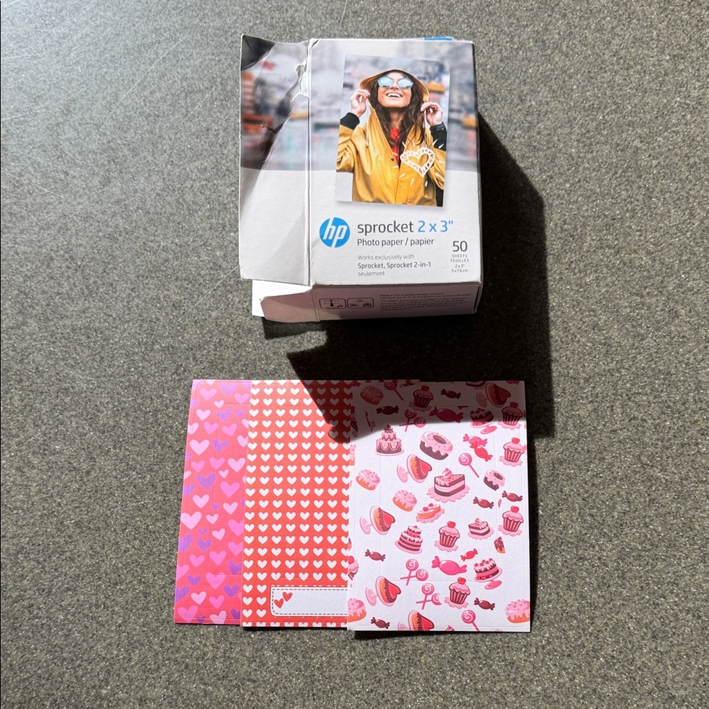 HP Sprocket 2x3 50 Sheets Zink Sticky Back Decorative Borders Hearts